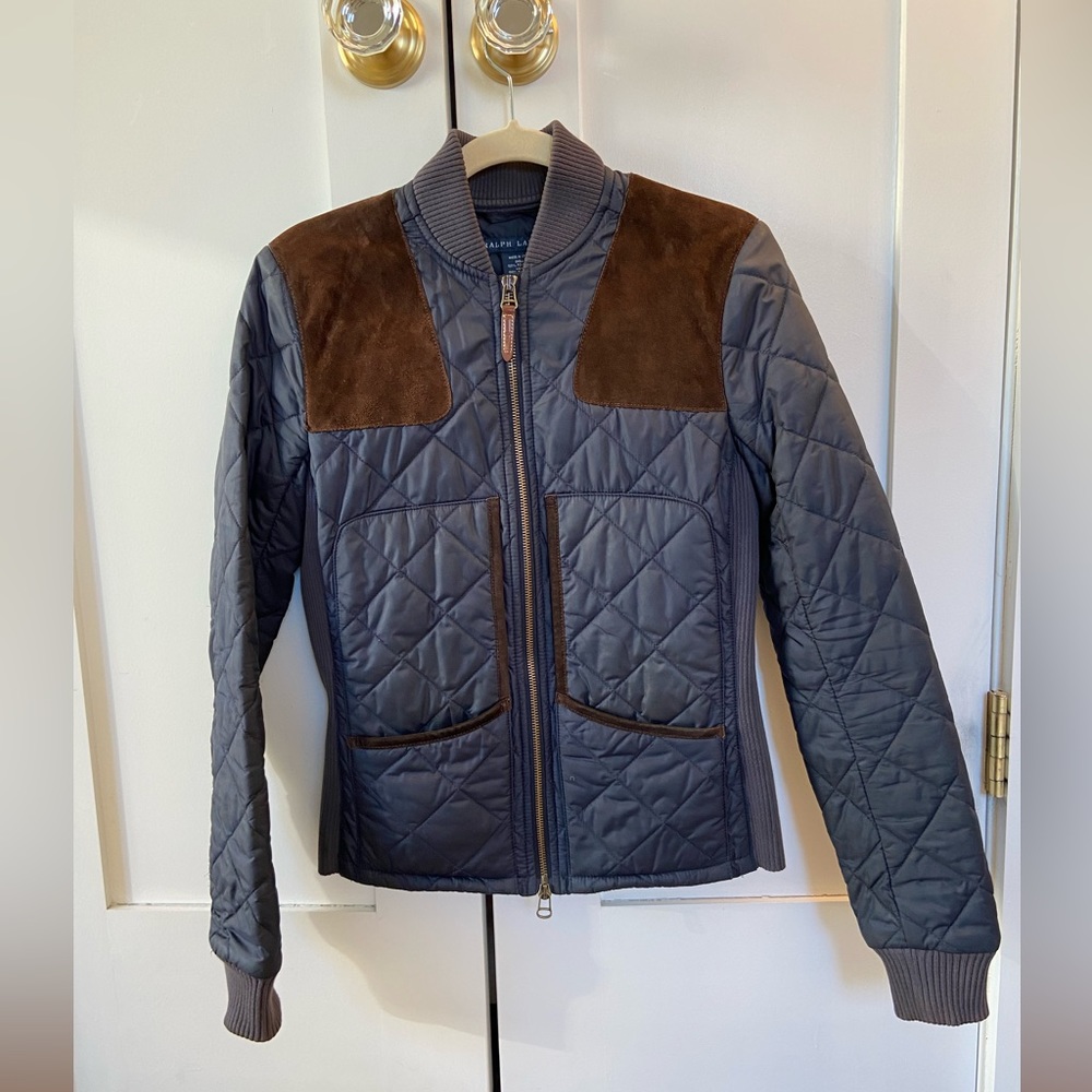 Ralph Lauren Navy Quilted Jacket with Suede Trim